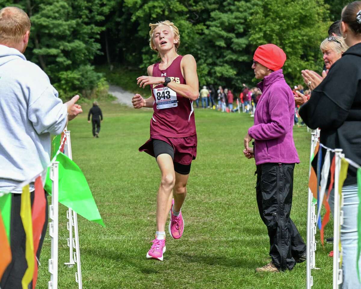 Bennett Melita, of Fonda-Fultonville High School, finishes first in the boy’s Class C Division at the Grout Invitational at Central Park in Schenectady, N.Y., on Saturday, Oct. 1, 2022. It was part of the accomplishments that landed him Athlete of the Year honors.