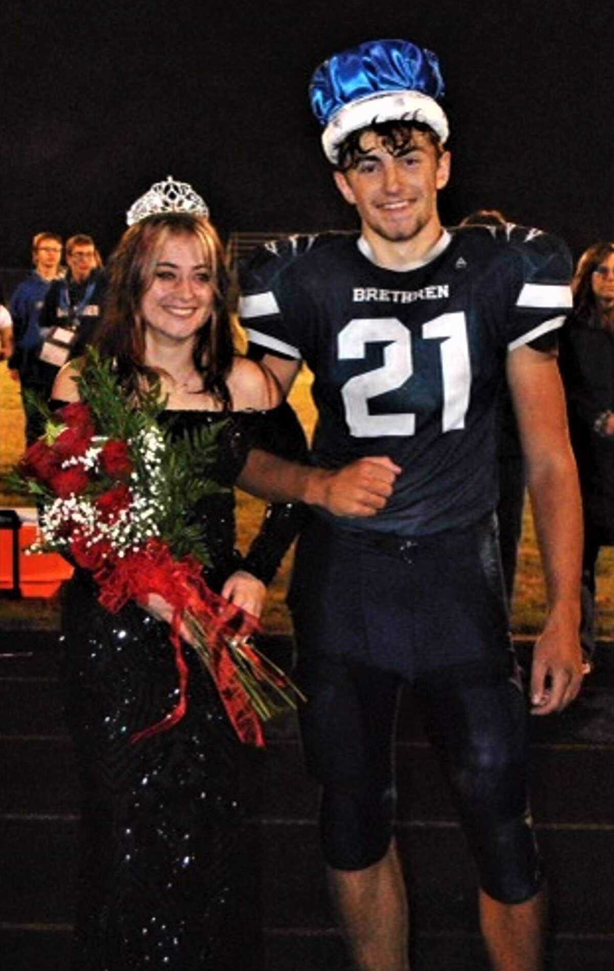 Meridee Gutowski and Clayton Mobley were crowned as Brethren High School's 2022 Homecoming Queen and King on Friday during halftime of the Bobcats' 50-19 victory over Baldwin.