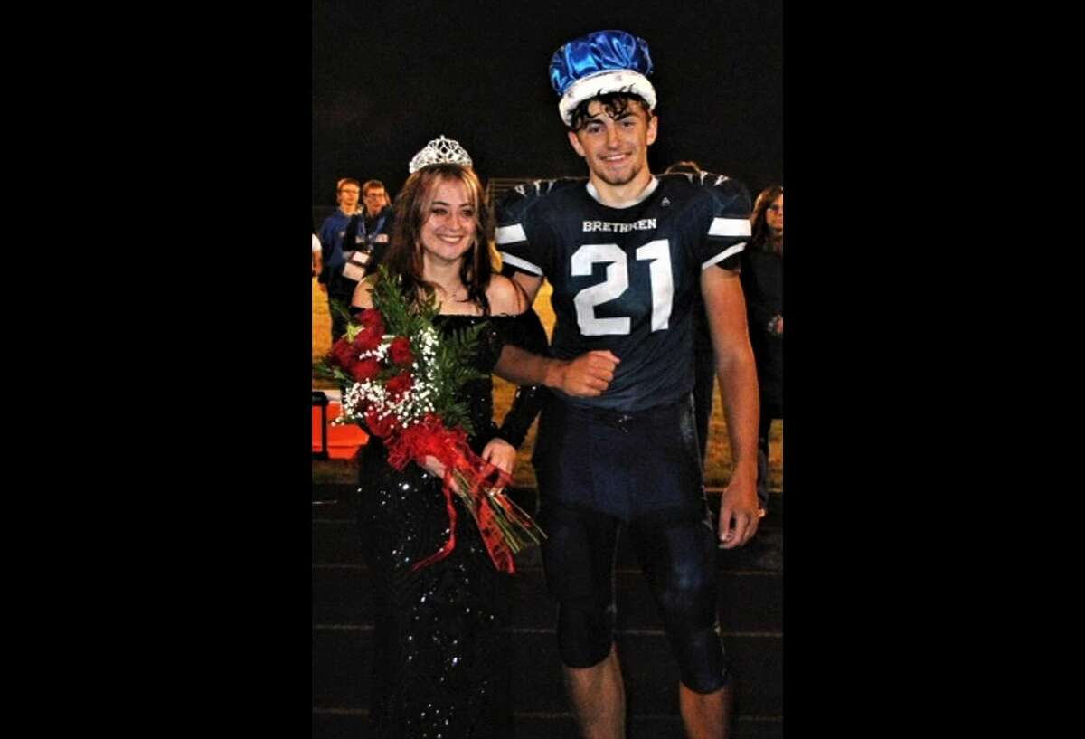Meridee Gutowski and Clayton Mobley were crowned as Brethren High School's 2022 Homecoming Queen and King on Friday during halftime of the Bobcats' 50-19 victory over Baldwin.