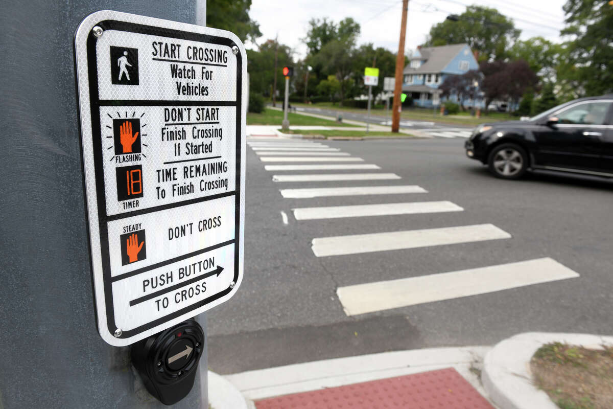 A pedestrian crosswalk on North Avenue at the intersection with Clinton Avene, in Bridgeport, Conn. Sept. 30, 2022.