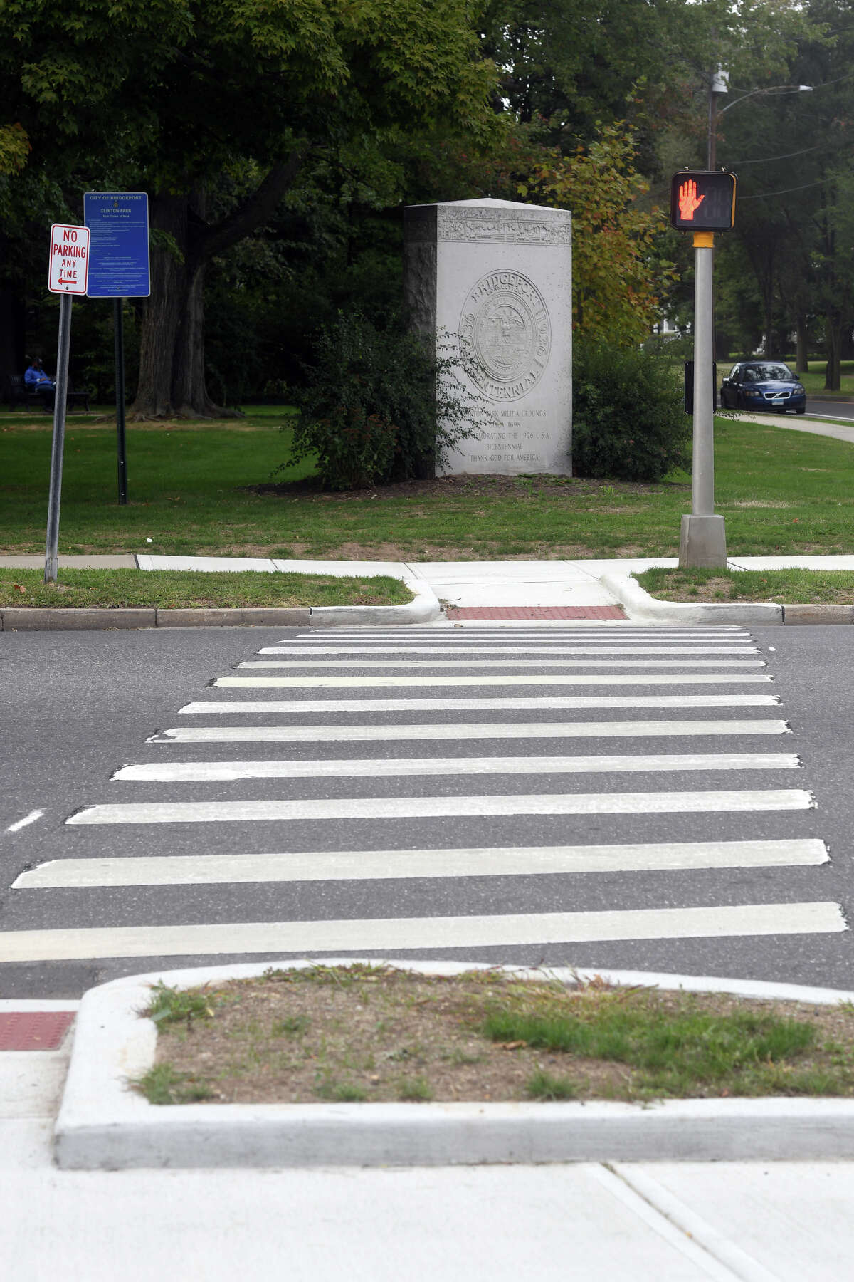 A pedestrian crosswalk on North Avenue at the intersection with Clinton Avenue, in Bridgeport, Conn. Sept. 30, 2022.