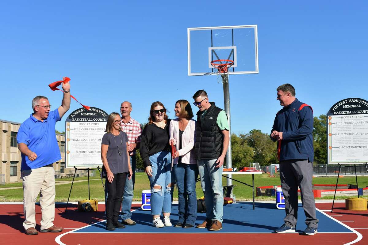Community members and supporters gathered at Big Rapids Middle School to celebrate the new VanPatten Memorial basketball courts with a ribbon cutting on Sept. 30. 