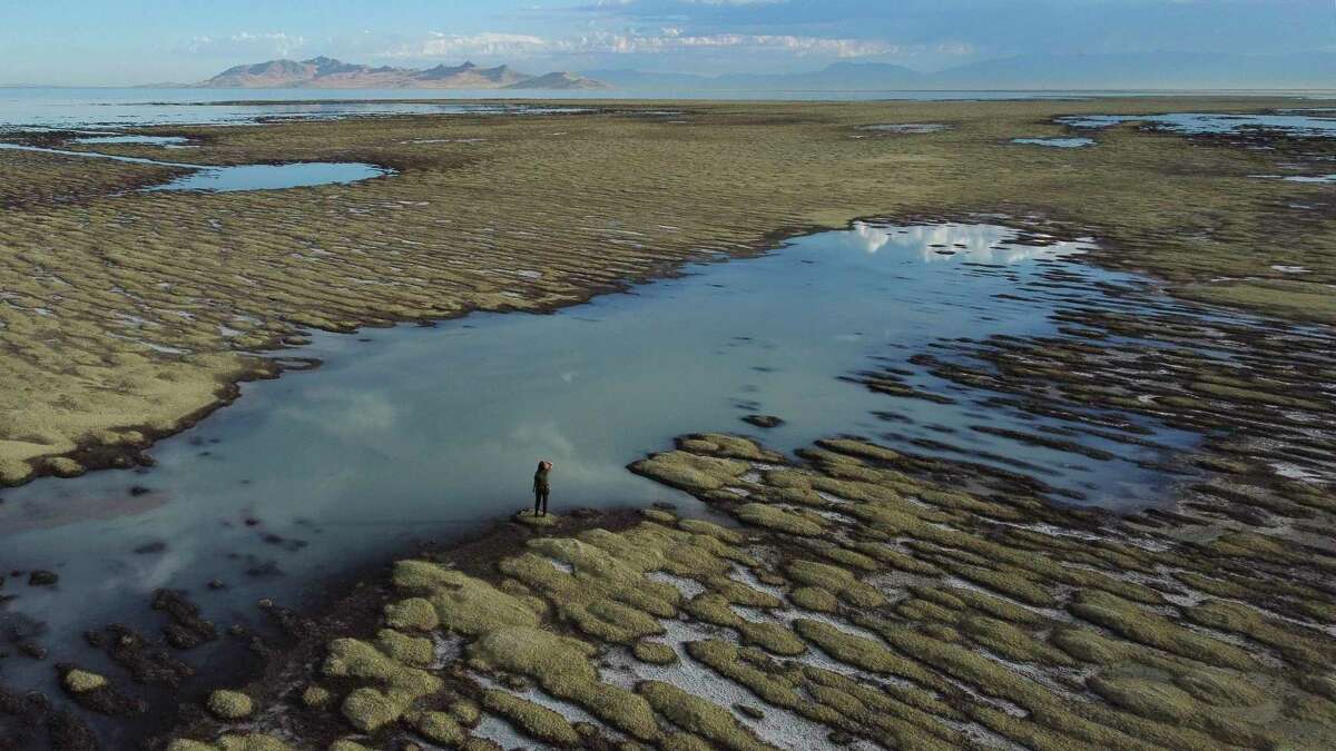 Reeflike structures are exposed by receding waters at the Great Salt Lake in Utah. As the Earth warms, it’s time to consider technology that reflects sunlight off the Earth’s atmosphere.