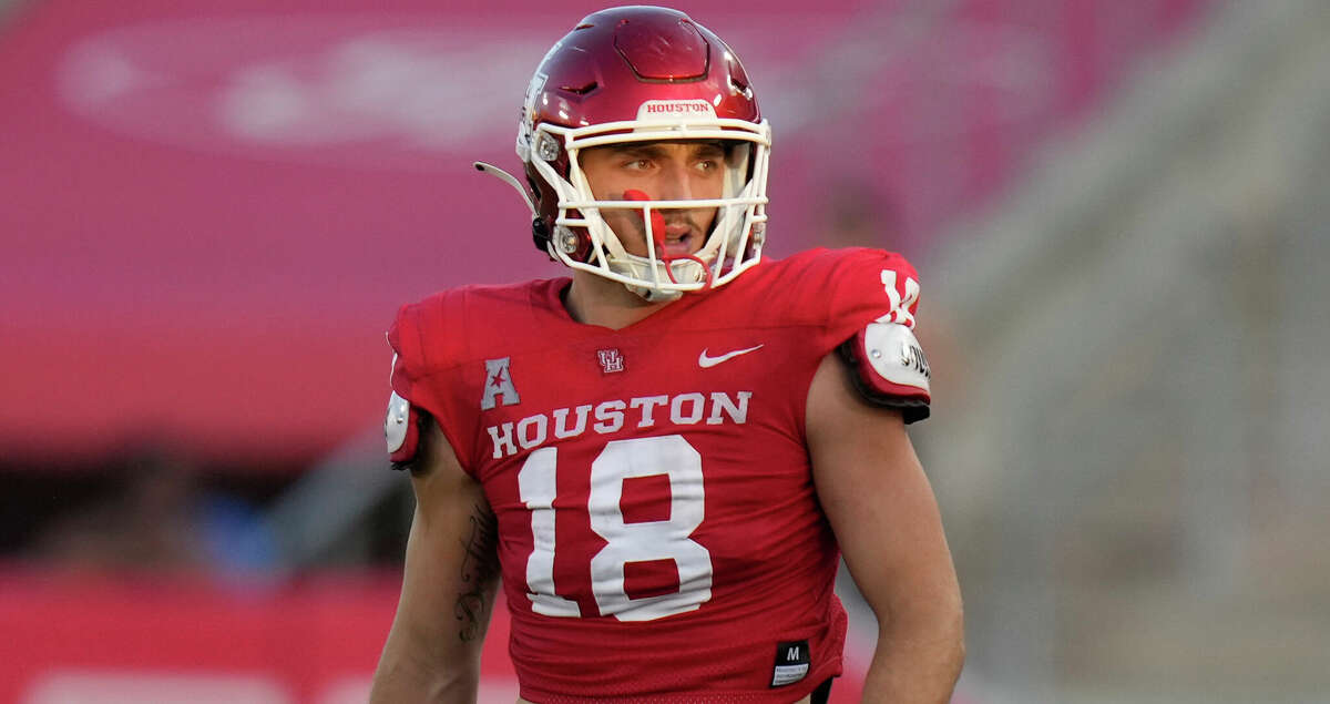 Houston wide receiver Joseph Manjack IV during the second half of an NCAA college football game against Kansas, Saturday, Sept. 17, 2022, in Houston. (AP Photo/Eric Christian Smith)