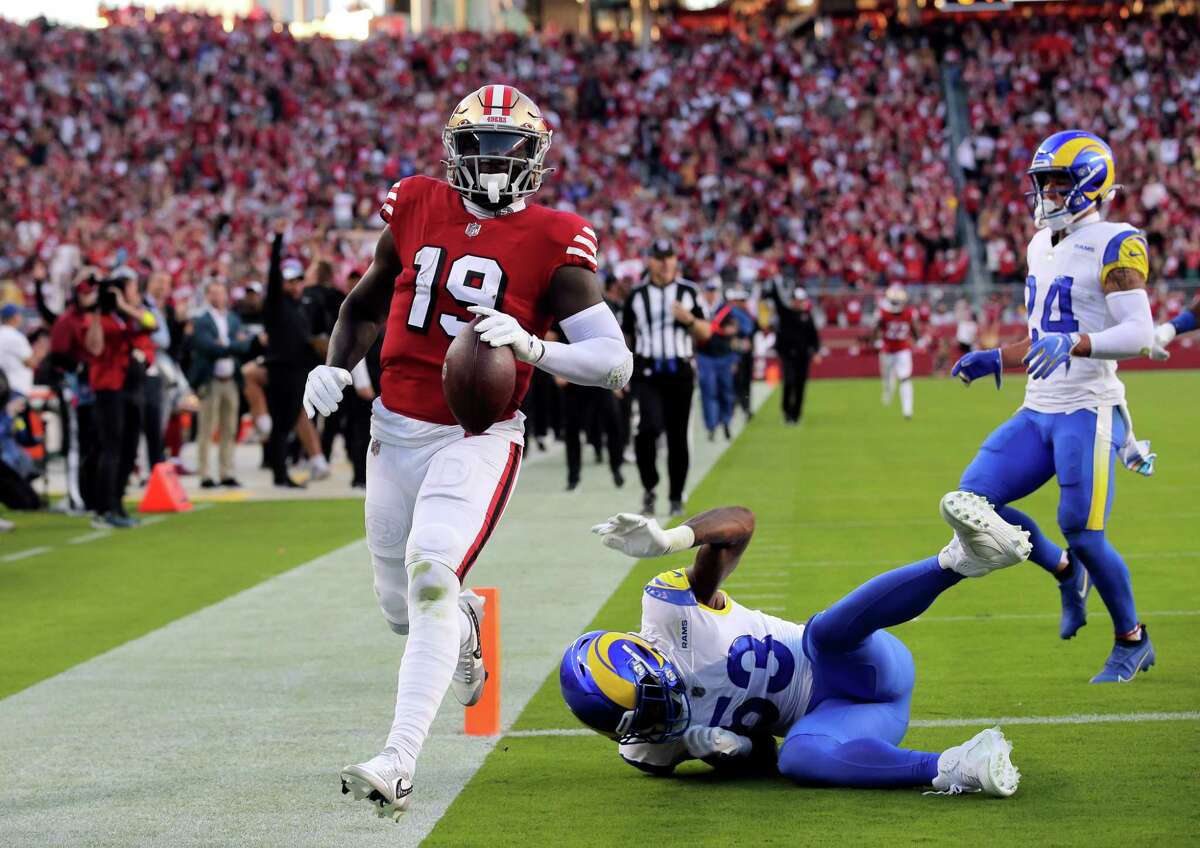 Deebo Samuel (19) walks into the end zone for a touchdown in the first half as the San Francisco 49ers played the Los Angeles Rams at Levi’s Stadium in Santa Clara, Calif., on Monday, October 03, 2022.