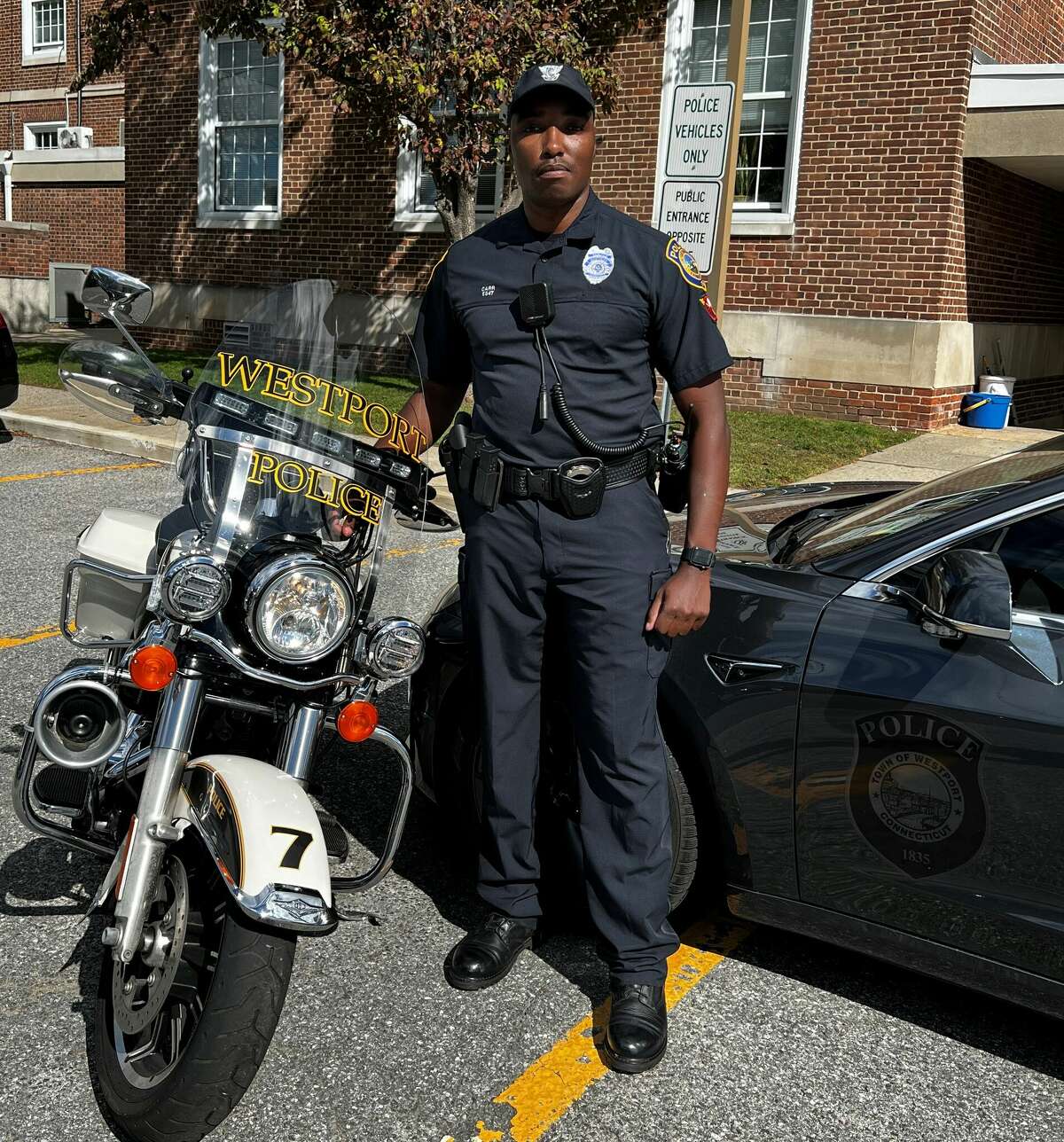 Officer Dominique Carr is a member of the Traffic Safety Unit of the Westport Police Department. 