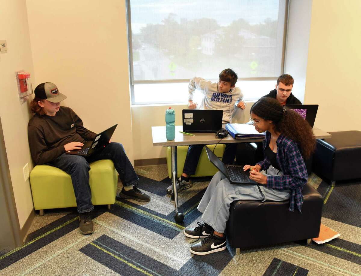 Tech Valley High School students study in the hall space on Tuesday, Oct. 4, 2022, at Tech Valley High School in Albany, N.Y.