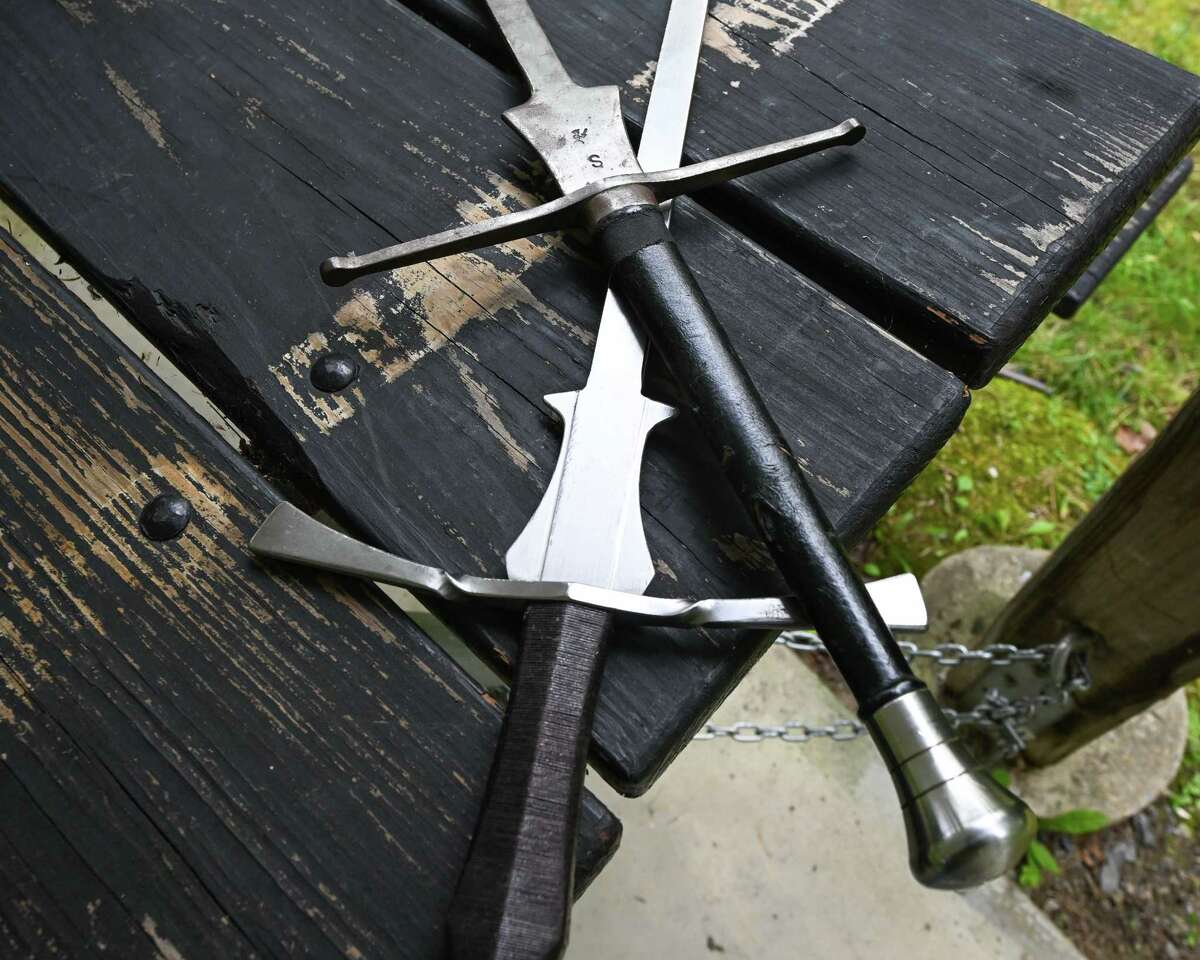Swords used during a practice session of the Halfmoon Historical European Martial Arts club at the Mallard Landing South pavilion in Waterford, NY, on Sunday Oct. 2, 2022. (Jim Franco/Special to the Times Union)