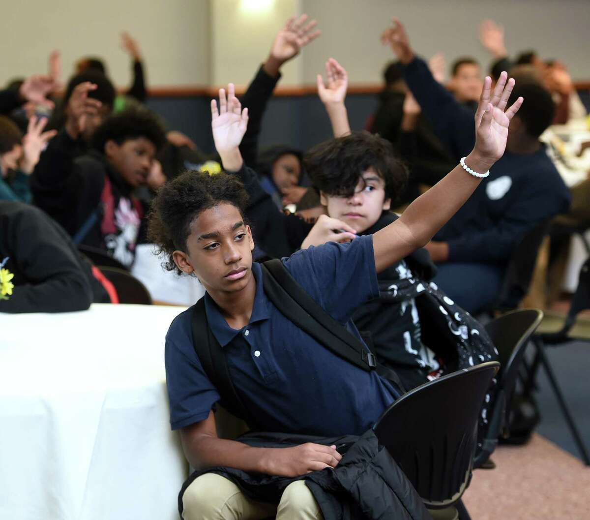 Students from New Haven and Hamden attend the 2nd annual Black & Brown Male Empowerment Conference at Southern Connecticut State University in New Haven on Oct. 4, 2022.