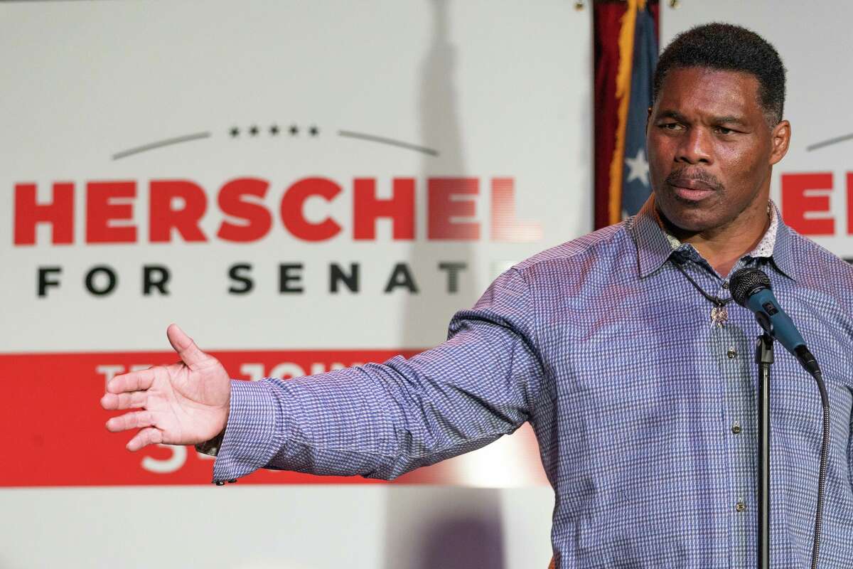 Republican candidate for US Senate Herschel Walker speaks at a rally on May 23, 2022 in Athens, Georgia. 