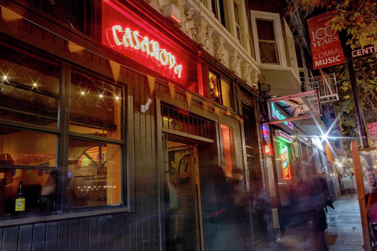 The Casanova Lounge shines bright at the corner of Valencia and 16th Street in San Francisco's Mission District on Saturday, Sept. 17, 2022.