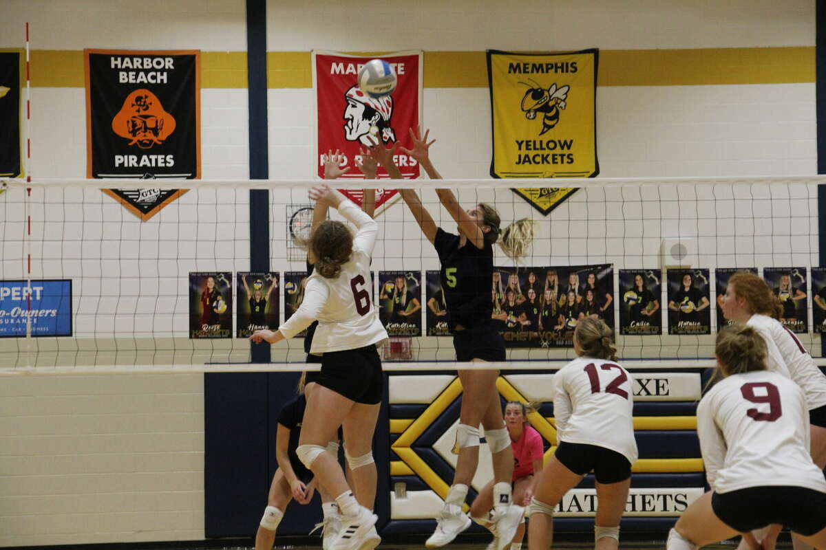The Lady Red Hawks defeated Bad Axe in three sets Tuesday, Oct. 4.
