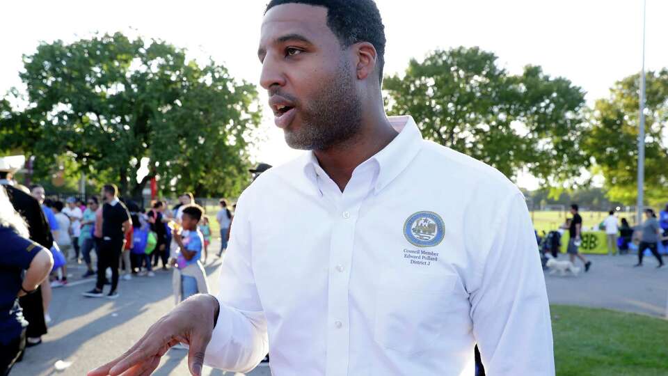 District J Houston City Council member Edward Pollard speaks during the annual National Night Out at the Burnett Bayland Park location Tuesday, Oct. 4, 2022 in Houston, TX.