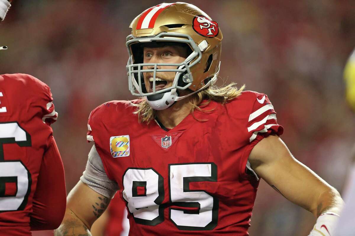 October 21, 2018: San Francisco 49ers tight end George Kittle (85) in  action during the NFL football game between the Los Angeles Rams and the  San Francisco 49ers at Levi's Stadium in