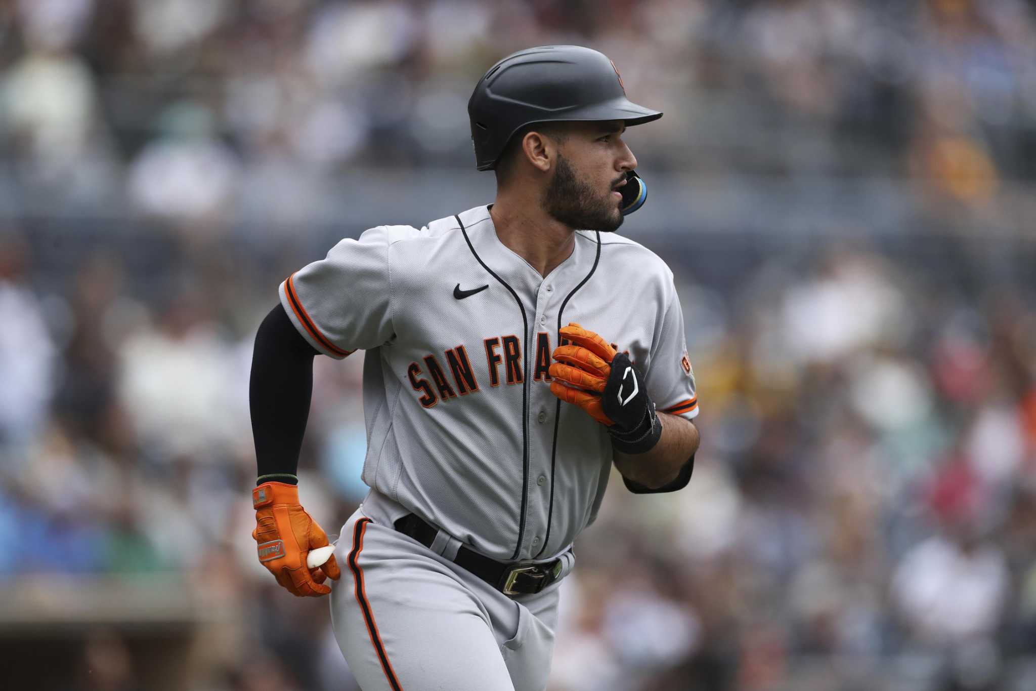 This is a 2023 photo of David Villar. This image reflects the San Francisco  Giants active roster as of Friday, Feb. 24, 2023, when the photo was taken.  (AP Photo/Morry Gash Stock