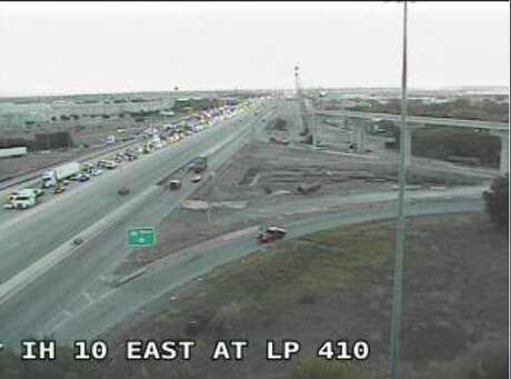 A camera on Interstate 10 and Loop 410 shows what traffic looks like on Thursday morning after major crash on the interstate. Both directions will be shut down for several hours.