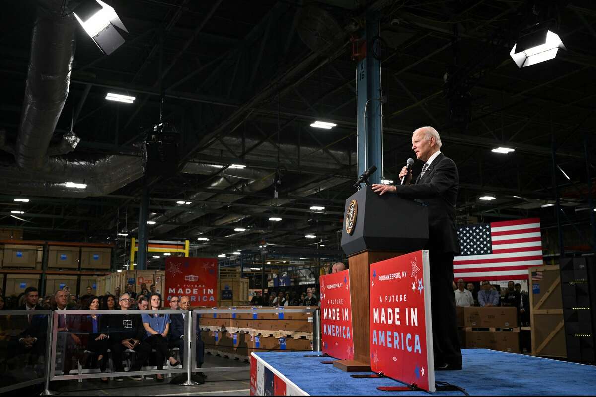 President Joe Biden delivers remarks on Oct. 6, 2022, to celebrate the announcement of a $20 billion investment in semiconductors, quantum computing and other technology at IBM’s Poughkeepsie facility.
