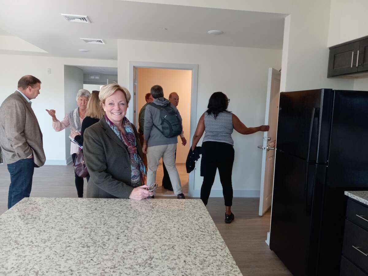 Pennrose's Riverfront, a new apartment building at 100 Franklin St., Torrington, opened to the public Thursday with a ribbon-cutting, tours and a reception. Mayor Elinor Carbone joined a group of guests for a tour of one of the new apartments. 