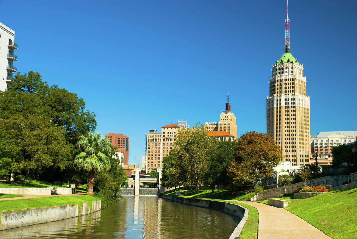 A view of downtown San Antonio on a clear, sunny day. 