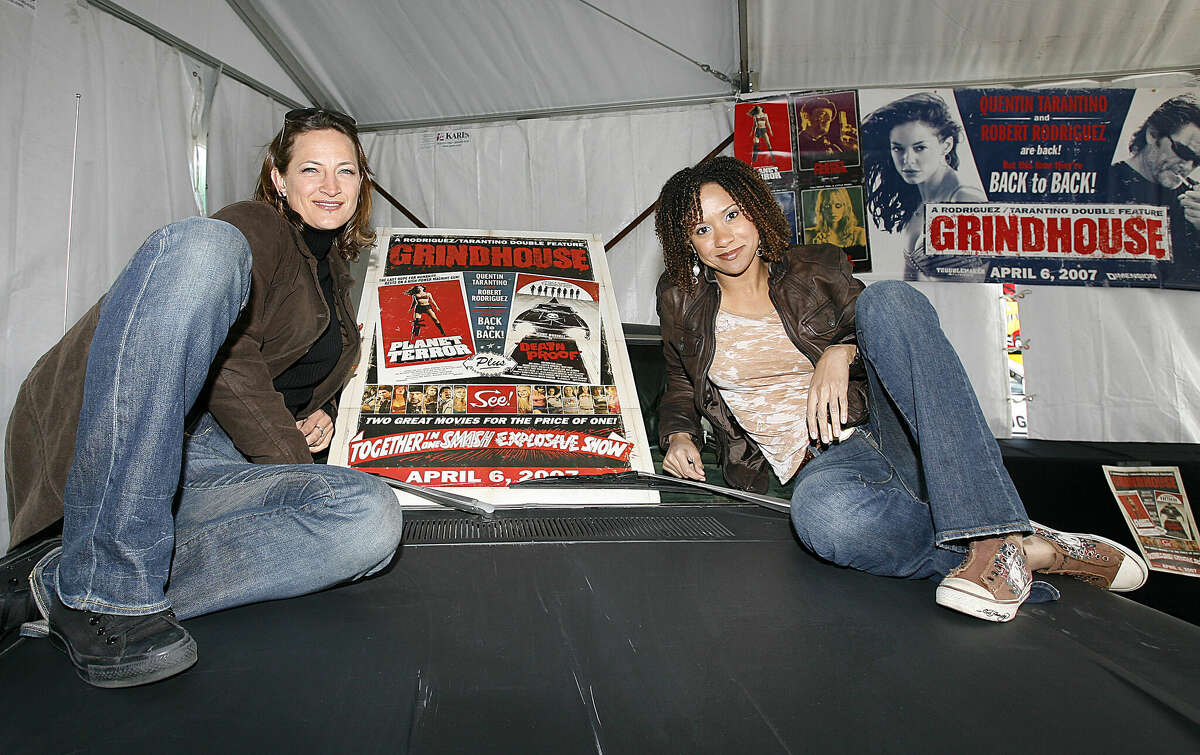 Zoe Bell and Tracie Thoms of Grindhouse segment "Death Proof" during the NASCAR NEXTEL CUP Series Kobalt Tools 500 Girls from GRINDHOUSE Charity Event Saturday, March 17, 2007, at the Atlanta Motor Speedway in Hampton, Georgia. (Photo by Kevin C. Cox/WireImage for Allied Advertising-Atlanta)