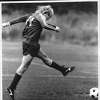 State University of New York - Albany soccer star Lee Tschantret kicks the ball at Siena soccer field, New York. September 26, 1990 (John Carl D'Annibale/Times Union Archive)
