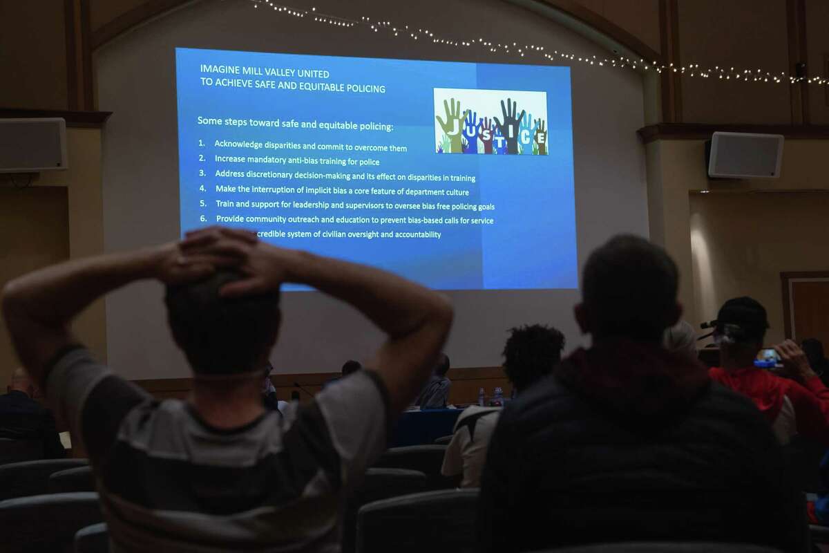 Celimene Pastor presents the Mill Valley Force for Racial Equity and Empowerment analysis of police stop data at the Mill Valley City Council meeting on Oct. 3. The report revealed Mill Valley residents call the police on Black people at roughly 20 times the rate they do for white people.