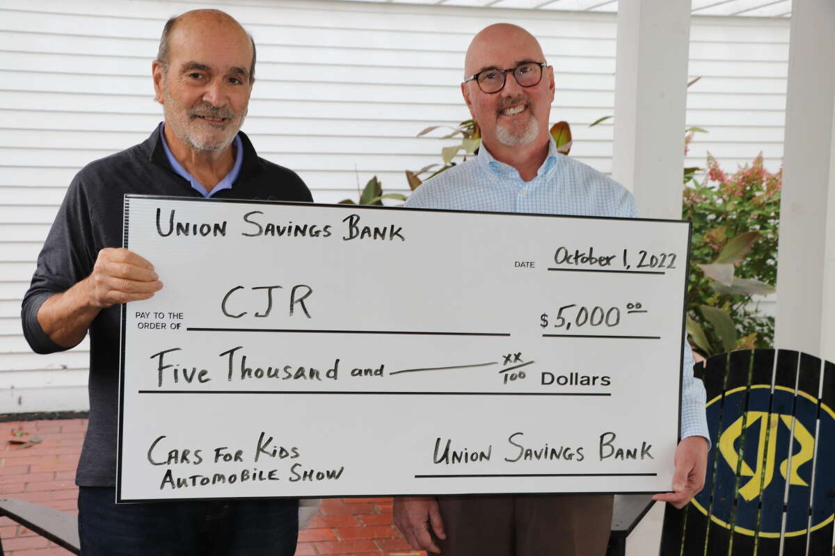 Union Savings Bank has supported the 9th Annual Cars for Kids Automobile Show with a $5,000 Concours sponsorship and is the event's lead sponsor.  Pictured from left are: Event Chair Joe Greco of Litchfield and Rick Judd, Executive Vice President of Union Savings Bank. This year's show is set for Sunday, Oct. 9 at CJR's campus on Route 63 in Litchfield. 