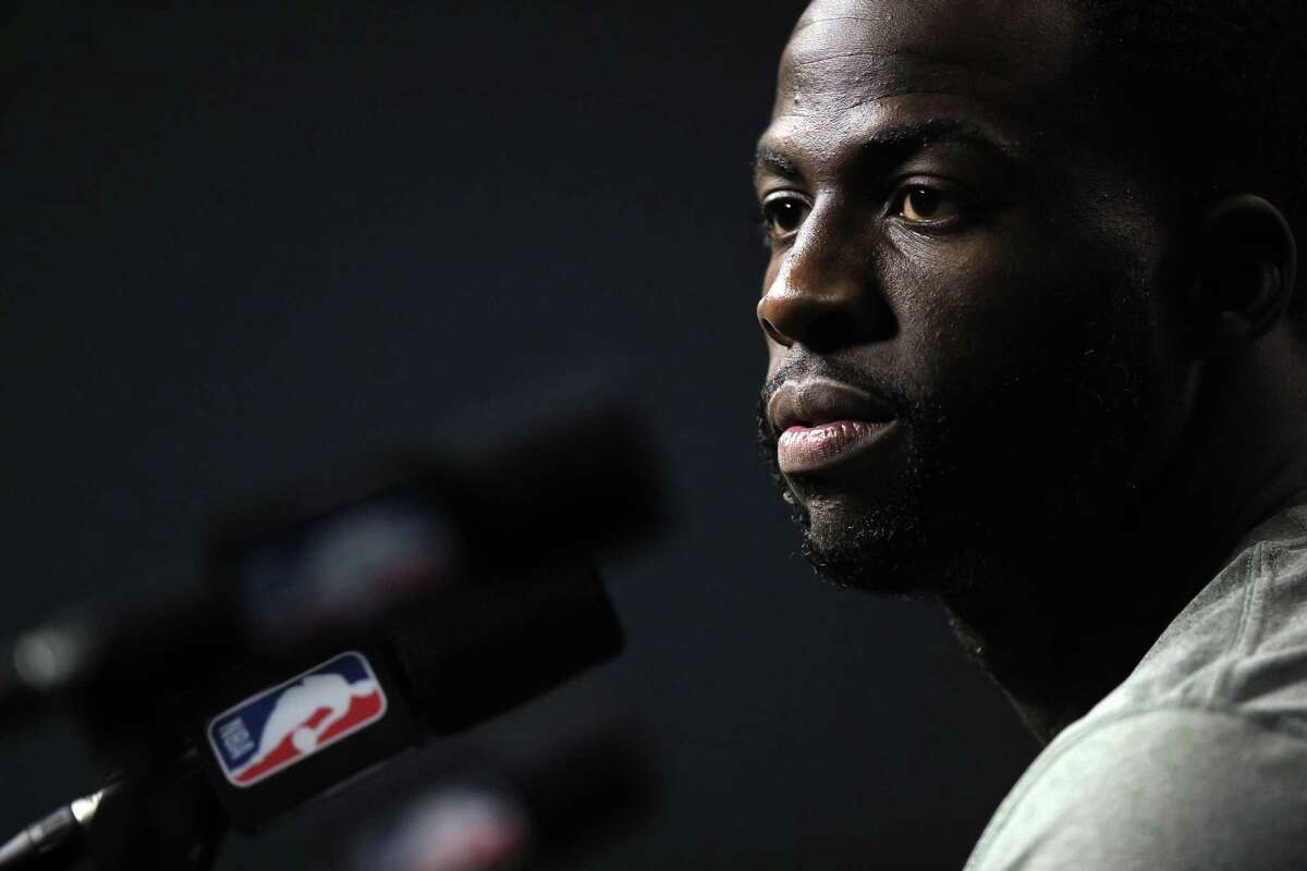Draymond Green listens to a question at a press conference during an off day practice before the Golden State Warriors played the Memphis Grizzlies in Game 2 of the second round of the NBA Playoffs at Fedex Forum in Memphis, Tenn., on Monday, May 2, 2022.
