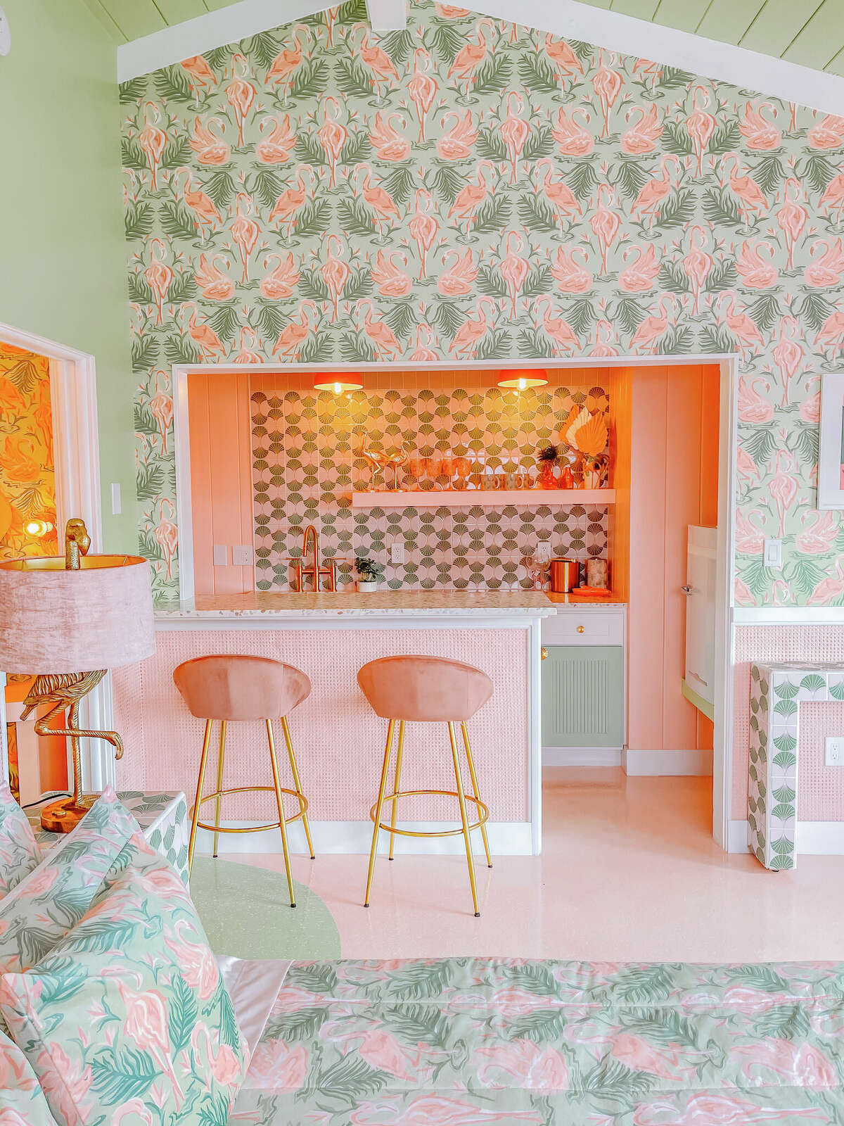 The Pink Flamingo Suite at the Trixie Motel in Palm Springs