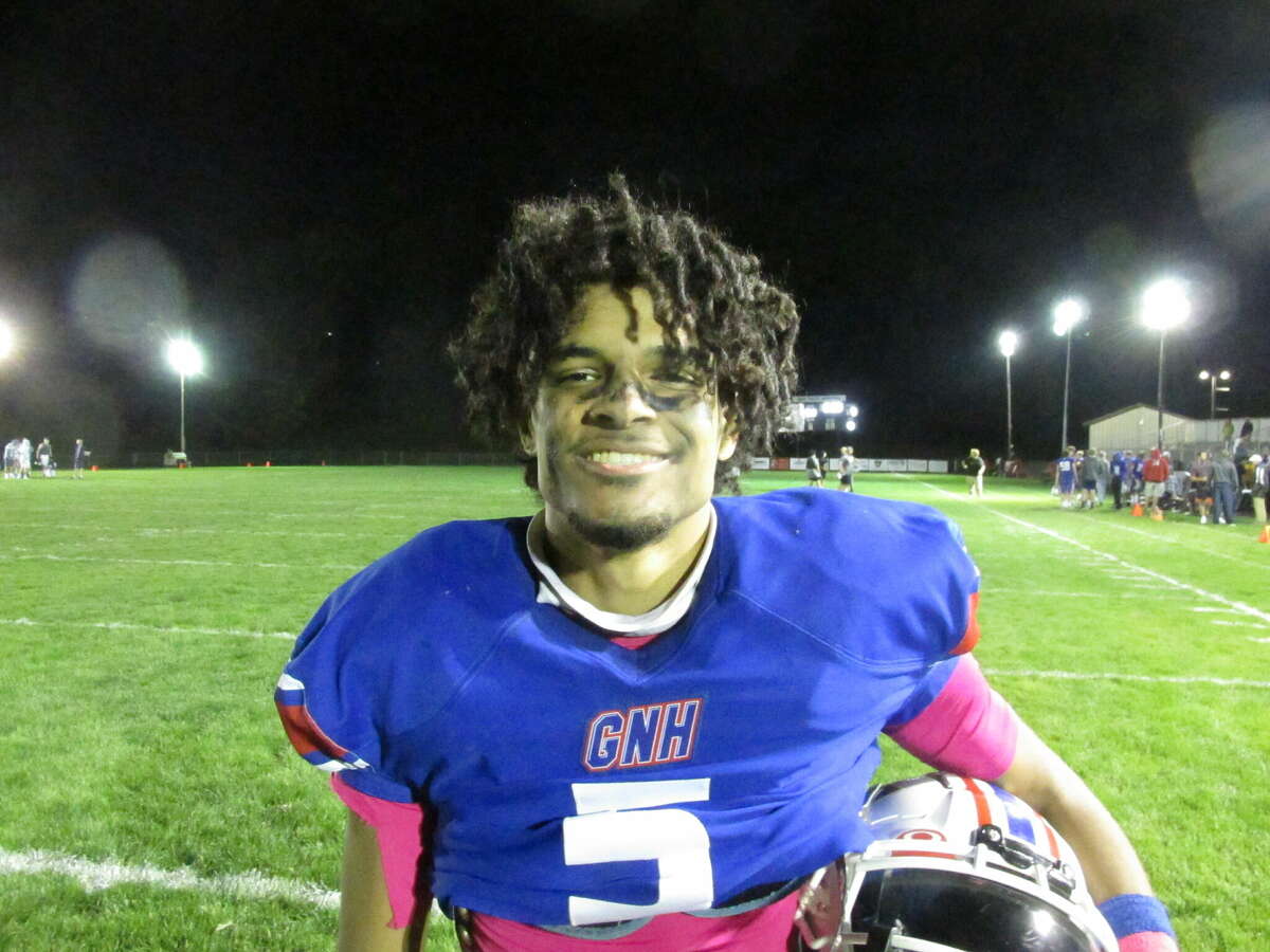 Gilbert/Northwestern/Housatonic football star Freddie Camp ran for three touchdowns and passed for another in a big Yellowjacket win over Oxford Friday evening at Gilbert's Van Why Field.