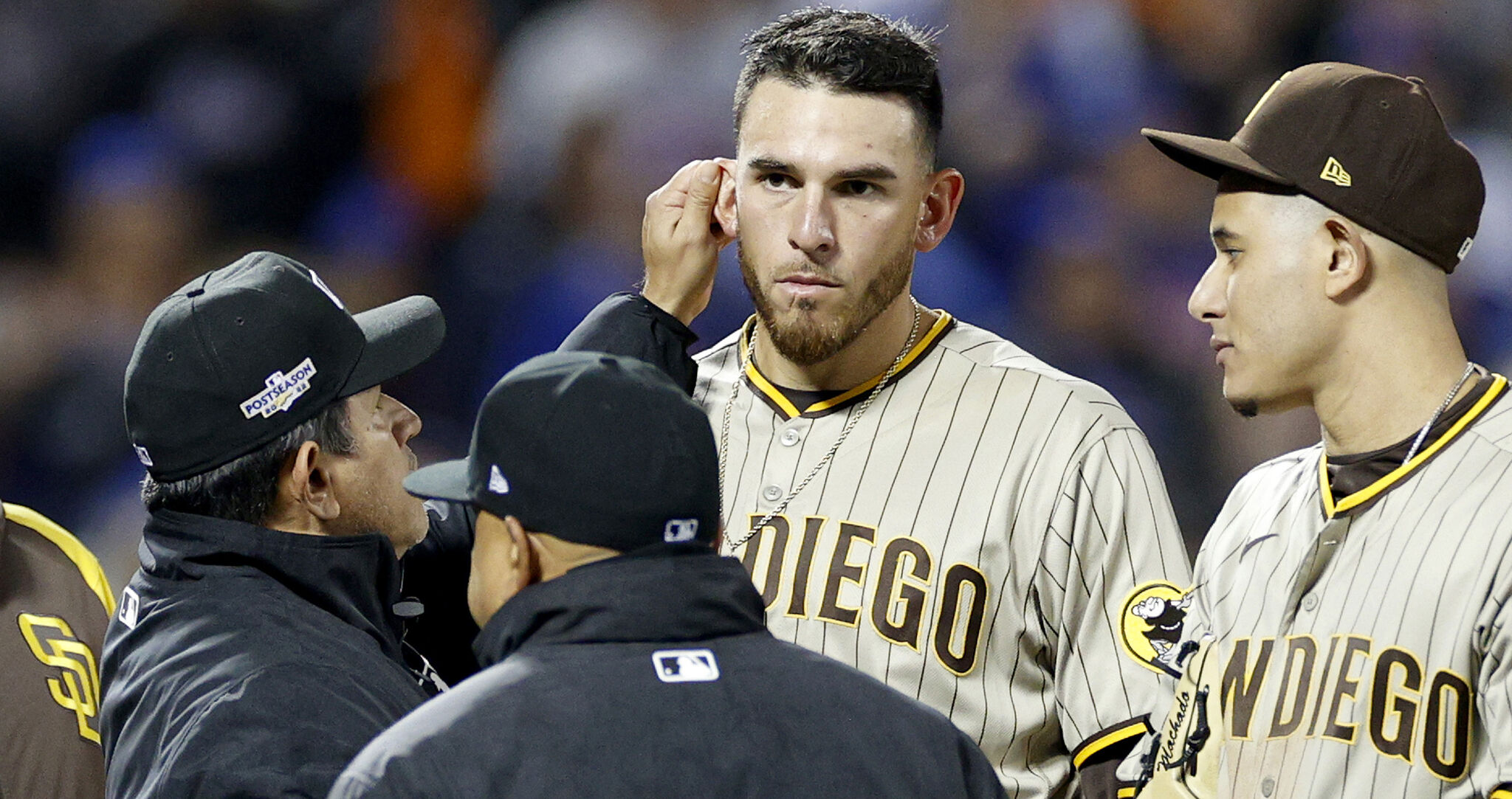 Umps check Padres pitcher Joe Musgrove's ears for sticky stuff