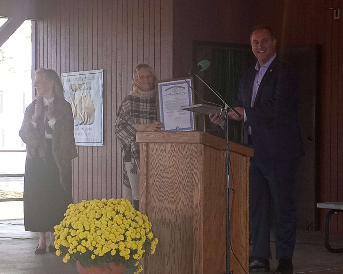 The Lake County Historical Society threw its last sesquicentennial celebration by honoring Baldwin's founders Saturday, Oct. 8. State Rep. Scott VanSingel (R-Grant) presented a special state certificate to the Lake County Historical Society and Village of Baldwin.
