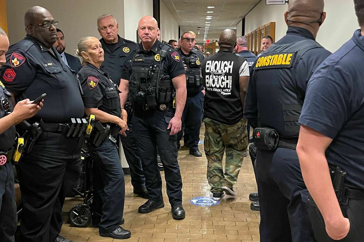 Story photo for Cops pack Harris County courtroom for debate over police funding