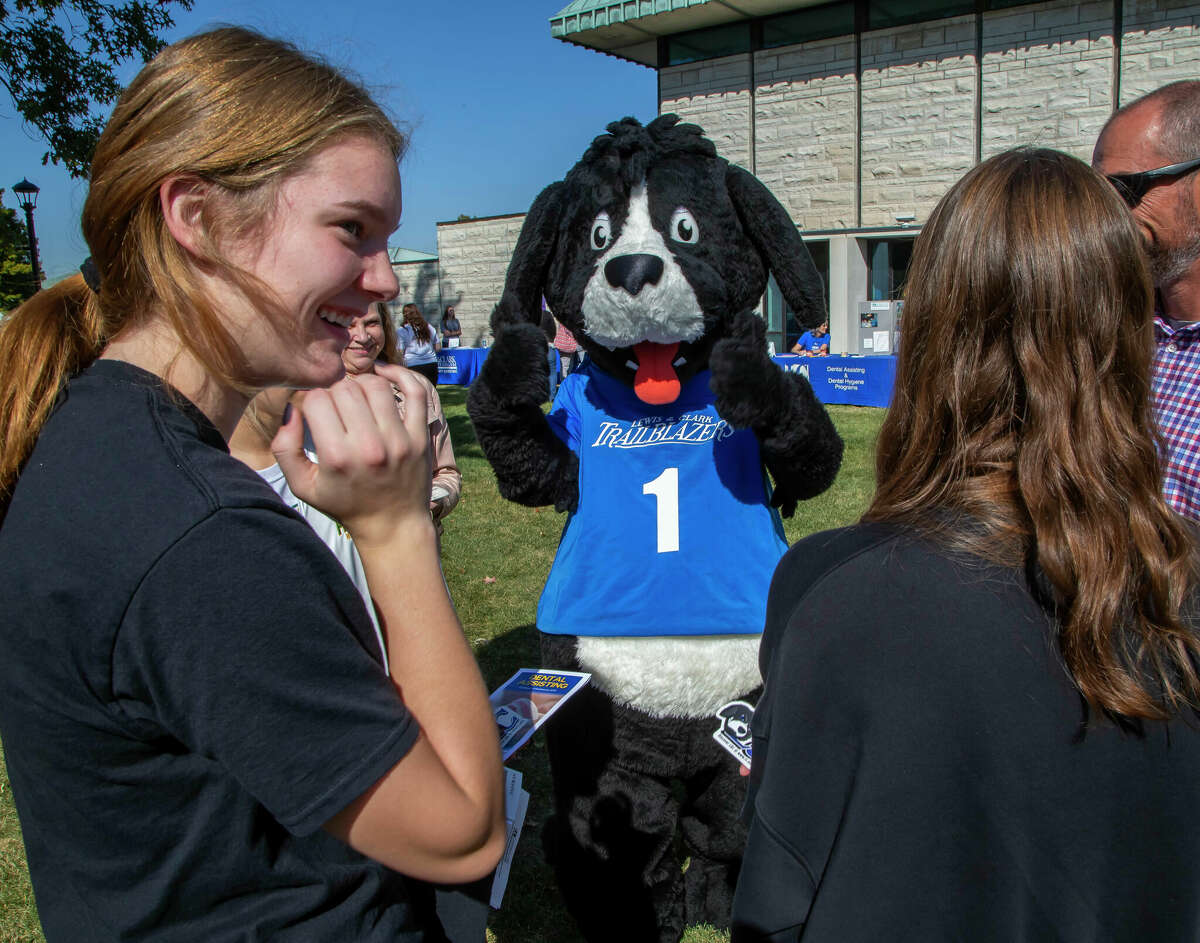Faculty and staff at Lewis and Clark Community College welcomed potential students and their families to campus on Oct. 10 for Discover Day. Students were able to tour campus and speak with representatives from the college's degree and career programs and have photos taken with the school's masoct, Blazer the Newfie.