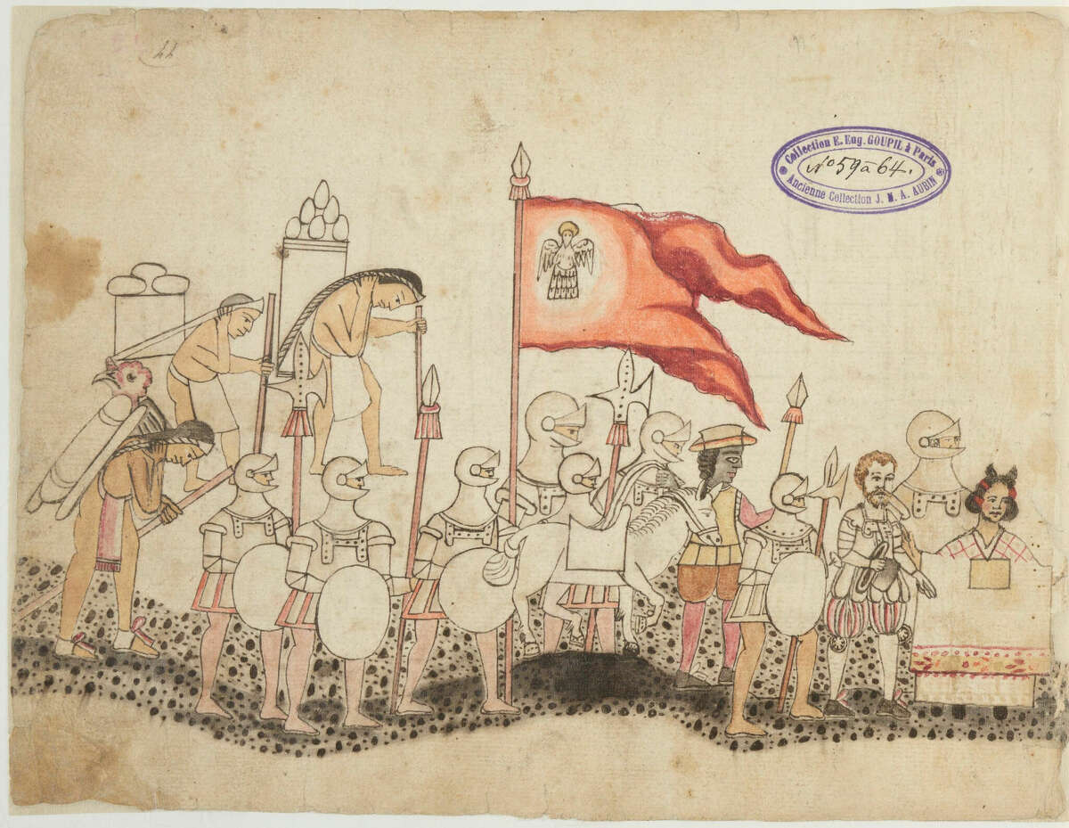 "Spaniards marching towards Tenochtitlan," a piece from the 16th century, appears in "Traitor, Survivor, Icon: The Legacy of La Malinche." The exhibition opens at the San Antonio Museum of Art.