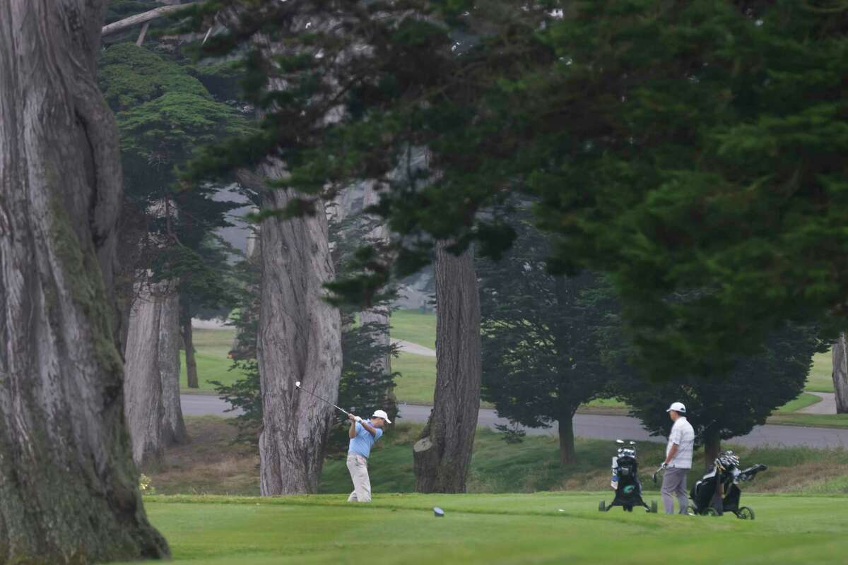 Golfers play at Harding Park after a press conference where LPGA officially announces it will bring the International Crown event to Harding Park in May 2023 on Tuesday, October 11, 2022 in San Francisco, Calif.