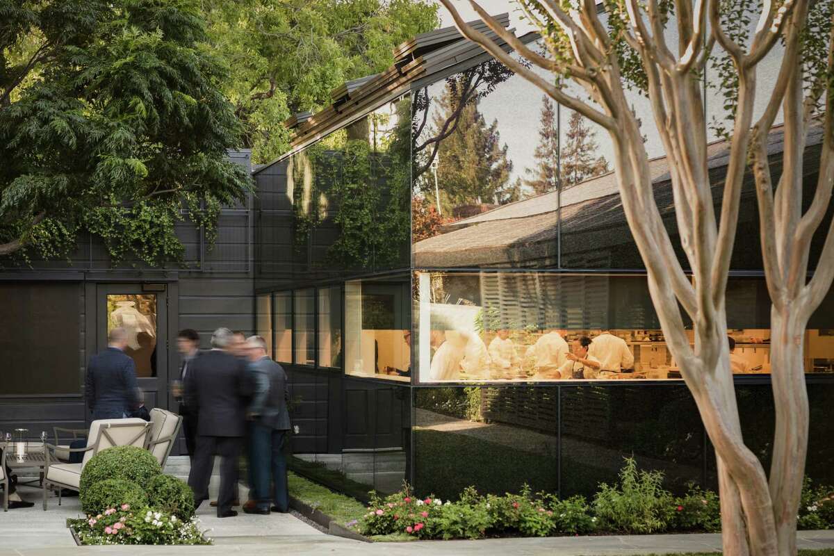 A view of the kitchen from outside The French Laundry, where politicians including Governor Newsom dined during the pandemic.