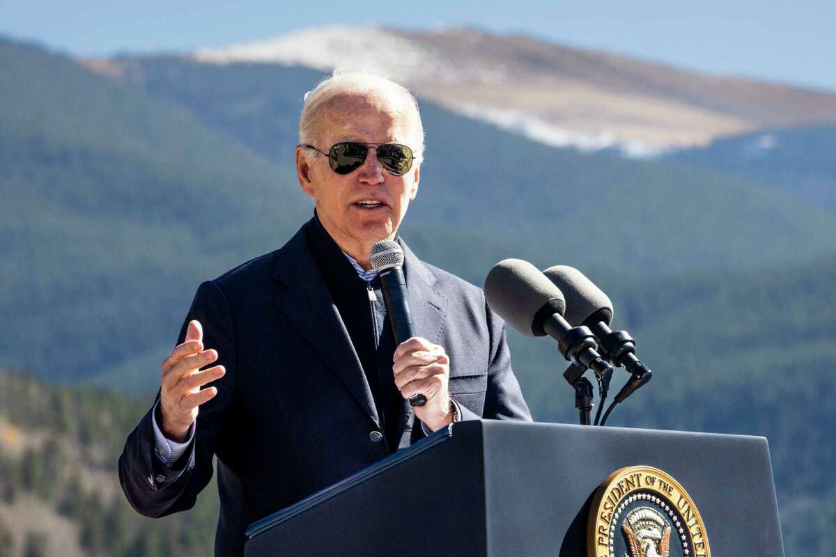U.S. President Joe Biden gives a speech in Red Cliff, Colorado on October 12, 2022. 