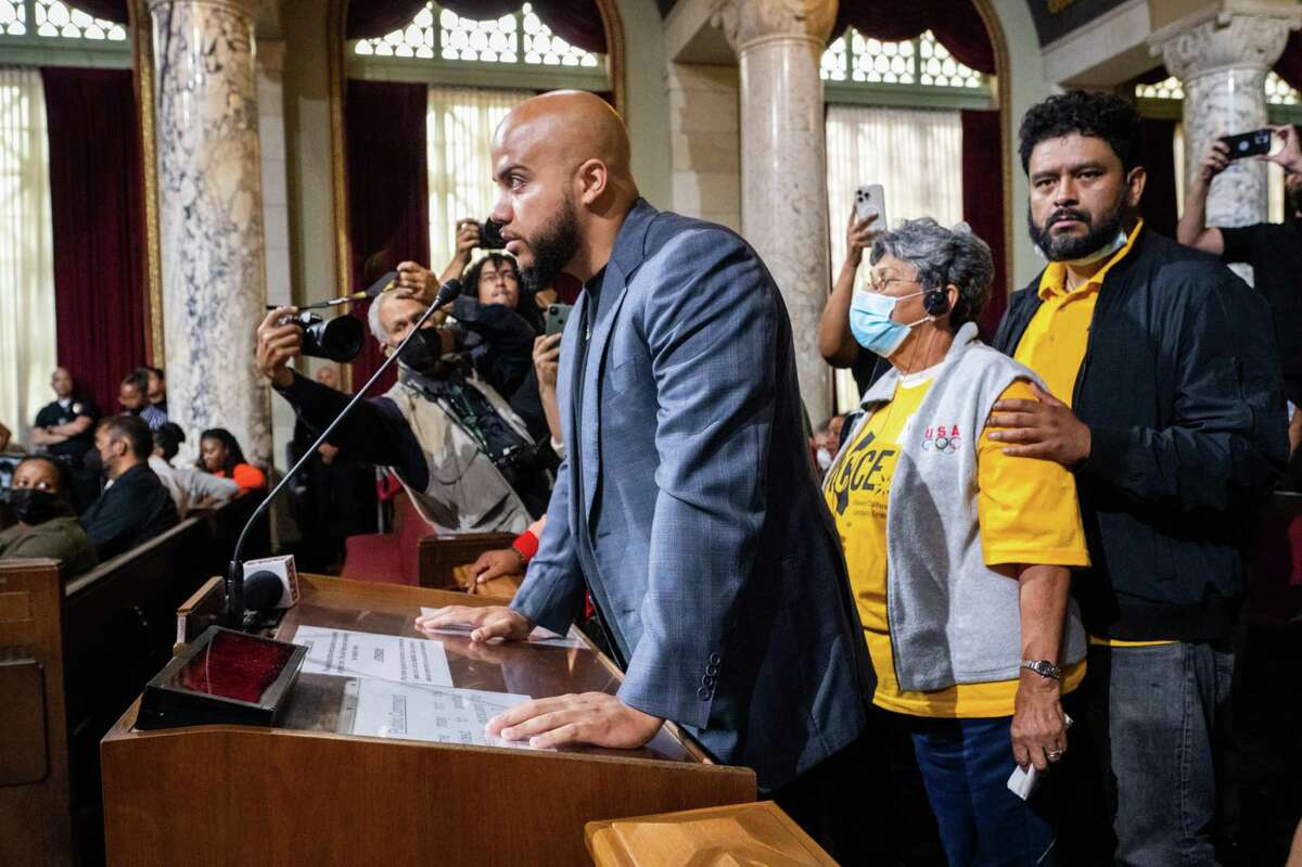 State Assemblymember Isaac Bryan was one of many speakers at Tuesday’s Los Angeles City Council meeting where residents demanded three council members resign after they were caught on a recording making crude comments about several marginalized groups in the city.
