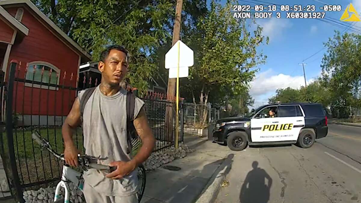 Screenshot of the police body camera footage released by SAPD on Oct. 12.