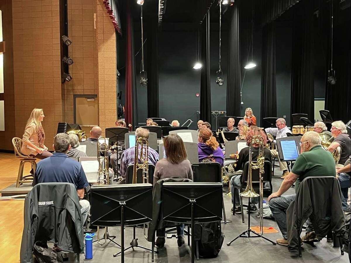 The Mid Michigan Brass Band rehearses on Oct. 10, 2022 at Bullock Creek Auditorium for an upcoming concert.