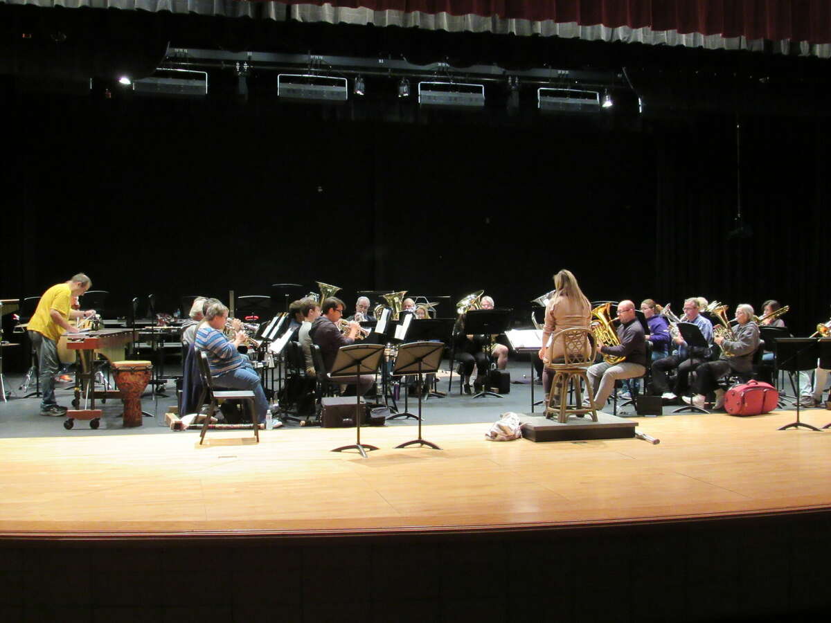 The Mid Michigan Brass Band rehearses on Oct. 10, 2022 at Bullock Creek Auditorium for an upcoming concert.