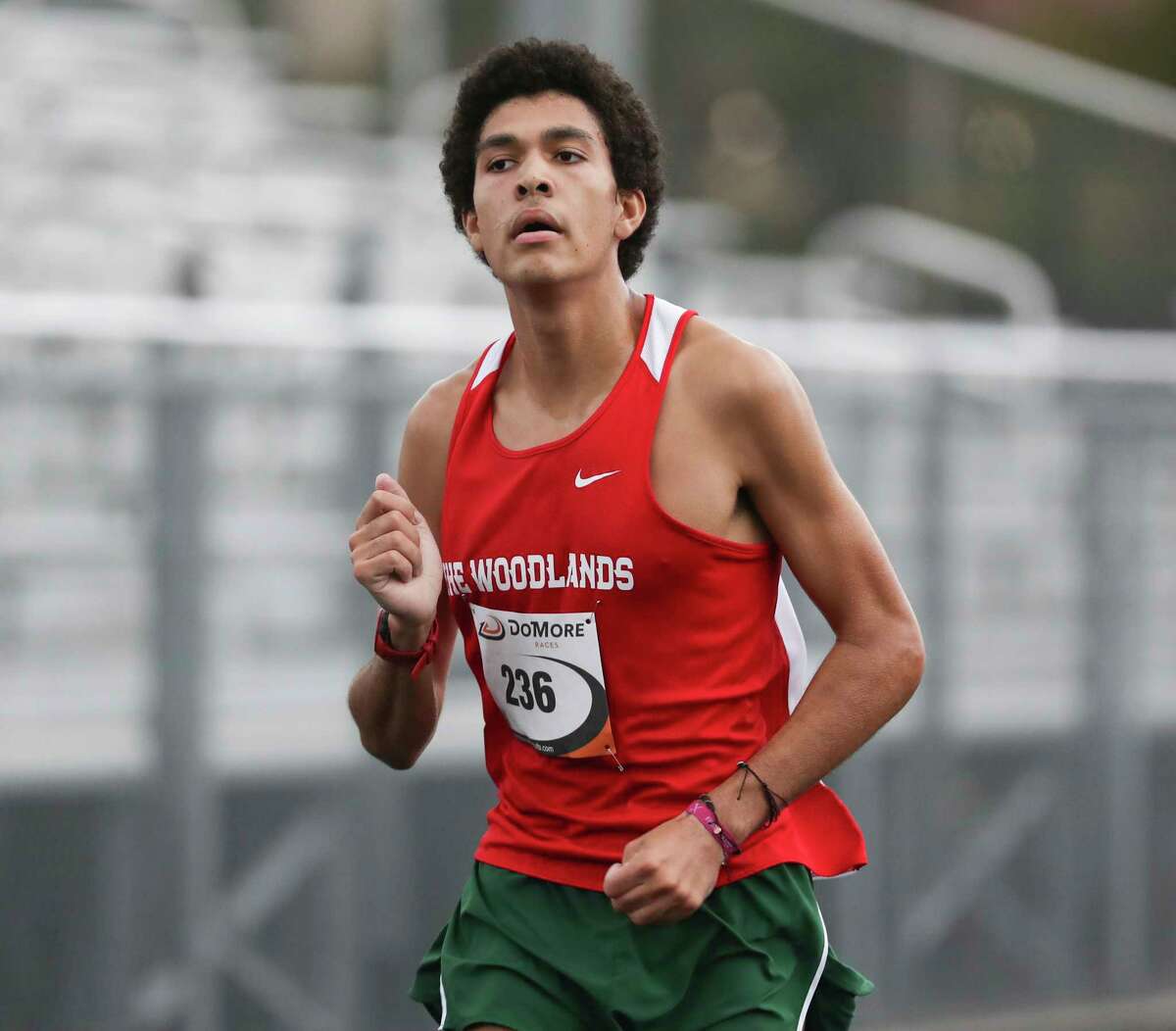 The Woodlands’ Pablo Lesarri, shown here at the District 13-6A meet last month, finished fourth overall to lead the Highlanders to the Region II-6A championship on Monday in Grand Prairie.