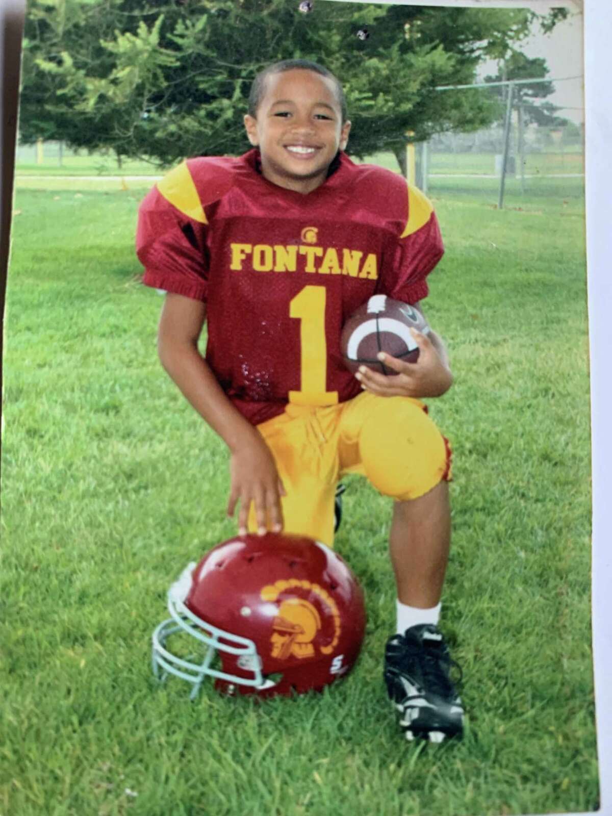 Jaydn Ott played running back throughout his youth in Chino (San Bernardino County). This photo shows him at age 8 or 9.