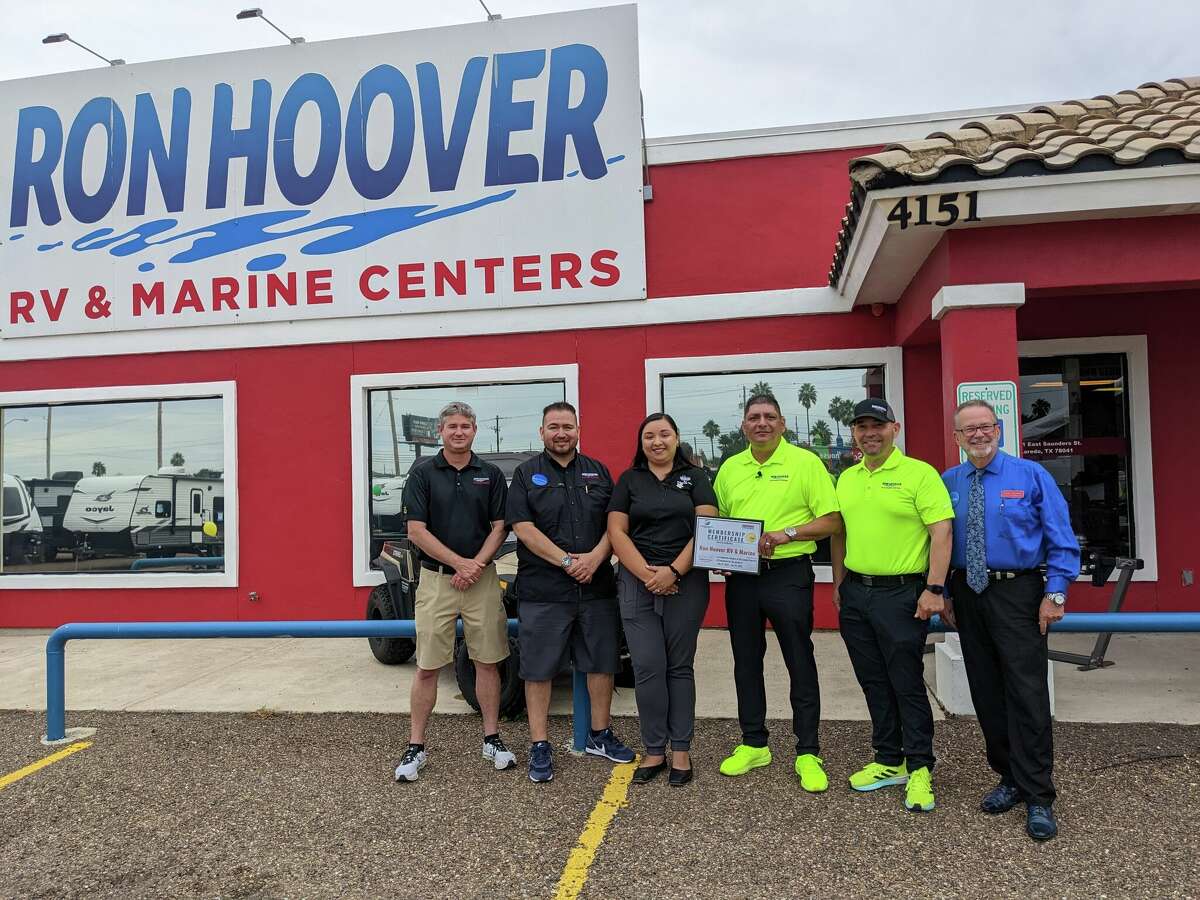 The company is presented with a recognition from the Laredo Chamber of Commerce. Ron Hoover RV & Marine Centers of Laredo is a fairly new company in the Laredo area that opened in late 2019, months prior to the pandemic coming to the region, and that has become one of the largest RV dealerships in the city and surrounding areas as they have even been recognized by the Laredo Chamber of Commerce for their business. 