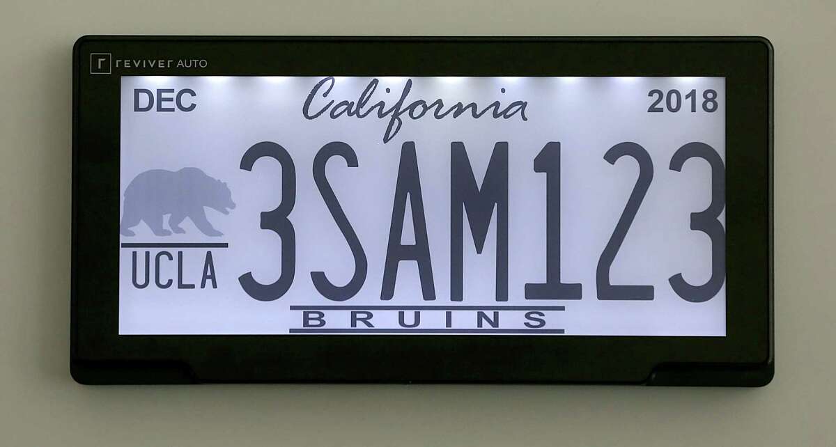 A digital display license plate from Reviver in Foster City.