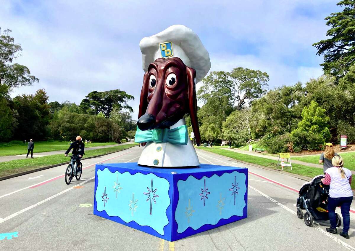 One of three Doggie Diner heads in John Law's collection rests on the John F. Kennedy Promenade in San Francisco.