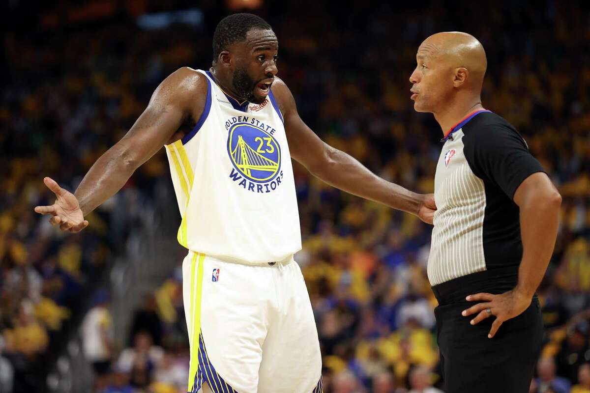 Golden State Warriors’ Draymond Green argues with an official during 120-108 loss to Boston Celtics during Game 1 of NBA Finals at Chase Center in San Francisco, Calif., on Thursday, June 2, 2022.