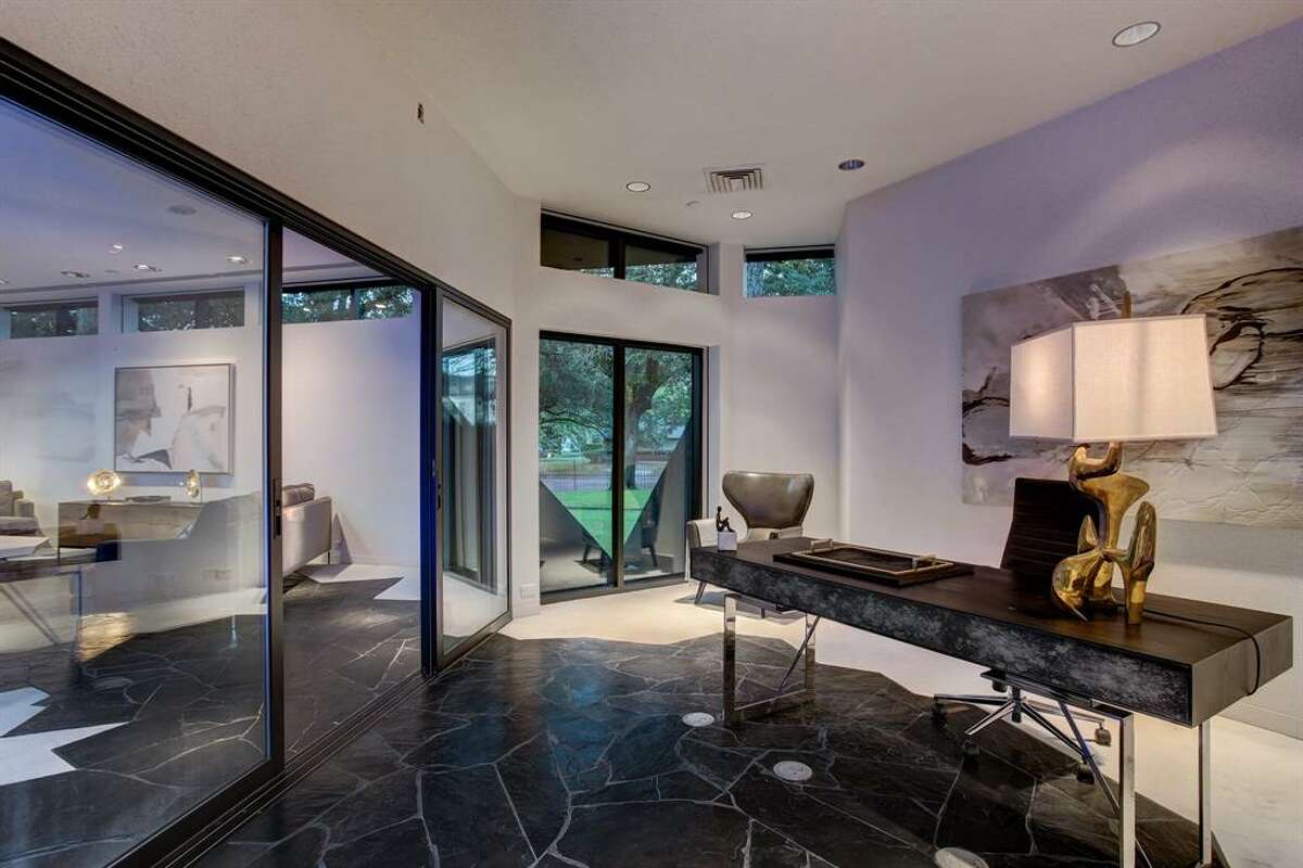 Office with sliding glass doors