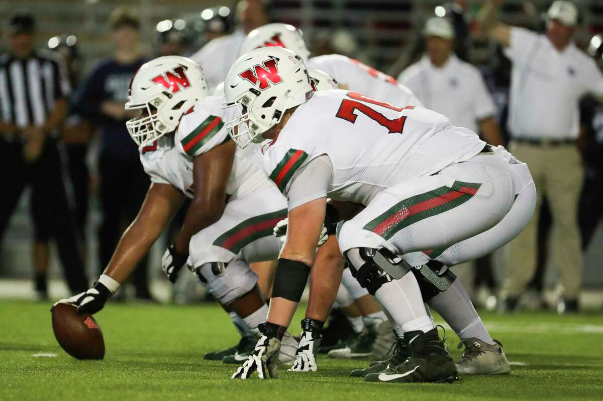 The Woodlands offensive line is seen during the third quarter of a District 13-6A high school football game at Woodforest Bank Stadium, Friday, Oct. 14, 2022, in Shendoah.